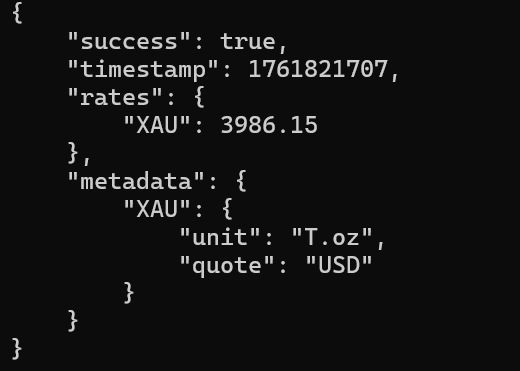 commodities api response